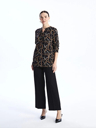 LCW Grace Siyah Kaçık Yaka Desenli Uzun Kollu Kadın Bluz