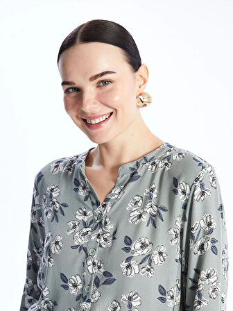 LCW Grace Yeşil Kaçık Yaka Desenli Uzun Kollu Kadın Bluz