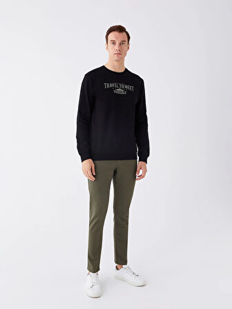 LCWAIKIKI Classic SİYAH Bisiklet Yaka Uzun Kollu Baskılı Erkek Sweatshirt