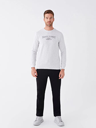 LCWAIKIKI Classic BEJ Bisiklet Yaka Uzun Kollu Baskılı Erkek Sweatshirt