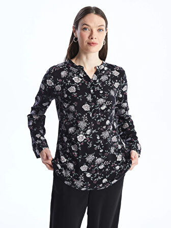 LCW Grace Siyah Kaçık Yaka Desenli Uzun Kollu Kadın Bluz