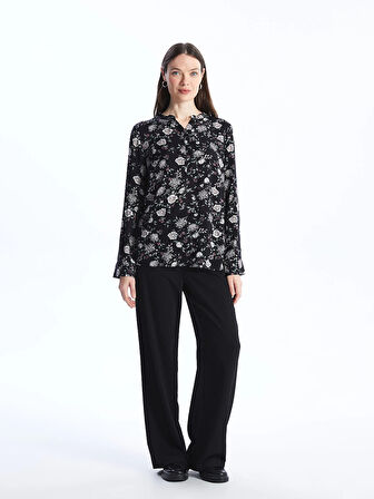 LCW Grace Siyah Kaçık Yaka Desenli Uzun Kollu Kadın Bluz