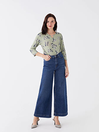 LCW Grace Yeşil Bisiklet Yaka Çiçekli Kadın Bluz