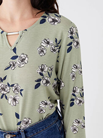LCW Grace Yeşil Bisiklet Yaka Çiçekli Kadın Bluz