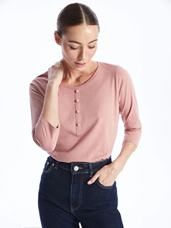 LCWAIKIKI Basic Pembe Kadın Bisiklet Yaka Düz Bluz