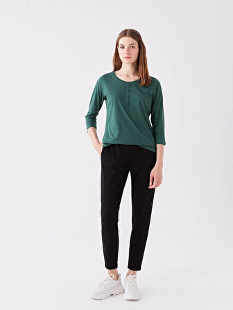 LCWAIKIKI Basic Yeşil Kadın Bisiklet Yaka Düz Bluz
