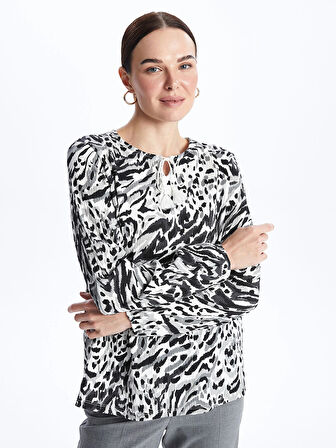 LCW Grace BEYAZ Bağlamalı Yaka Desenli Uzun Kollu Kadın Bluz