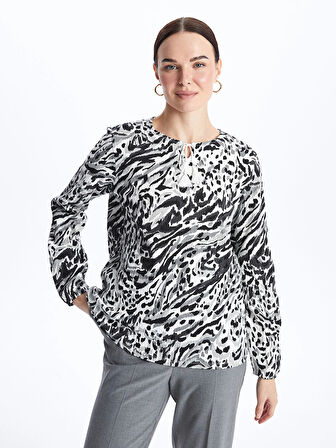 LCW Grace BEYAZ Bağlamalı Yaka Desenli Uzun Kollu Kadın Bluz