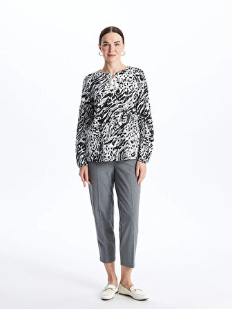 LCW Grace BEYAZ Bağlamalı Yaka Desenli Uzun Kollu Kadın Bluz