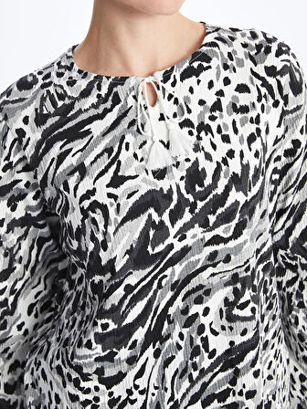 LCW Grace BEYAZ Bağlamalı Yaka Desenli Uzun Kollu Kadın Bluz