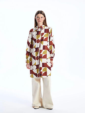 LCW Modest KAHVERENGİ Desenli Kadın Gömlek Tunik