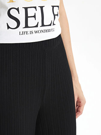LCWAIKIKI Basic Siyah Beli Lastikli Dokulu Kadın Pantolon