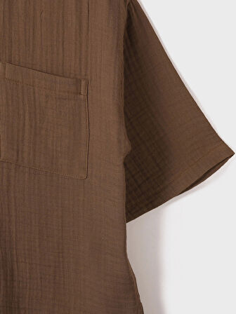 LCW Vision Kahverengi Önden Düğme Kapamalı Düz Cep Detaylı Kısa Kollu Kadın Gömlek