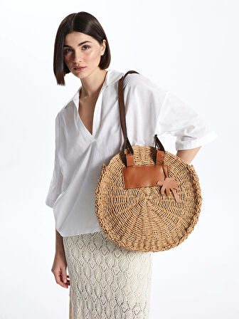 LCW ACCESSORIES BEJ Kadın Hasır Omuz Çantası