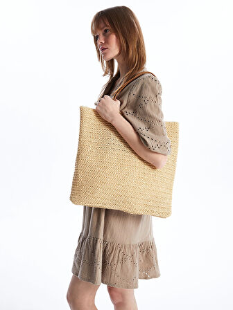 LCW ACCESSORIES EKRU Kadın Hasır Omuz Çantası