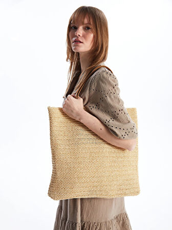 LCW ACCESSORIES EKRU Kadın Hasır Omuz Çantası