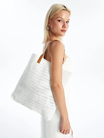 LCW ACCESSORIES BEYAZ Kadın Hasır Omuz Çantası