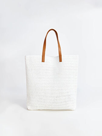 LCW ACCESSORIES BEYAZ Kadın Hasır Omuz Çantası