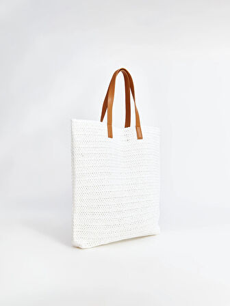 LCW ACCESSORIES BEYAZ Kadın Hasır Omuz Çantası