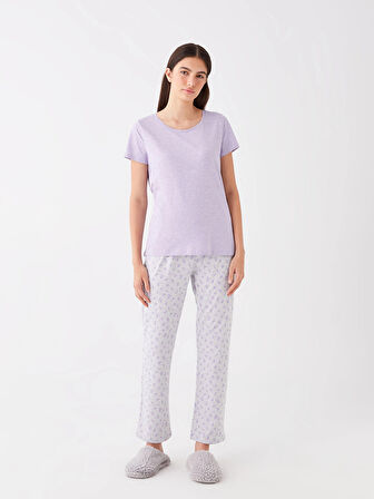LCW DREAM LİLA Bisiklet Yaka Desenli Kısa Kollu Kadın Pijama Takımı