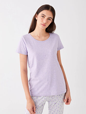 LCW DREAM LİLA Bisiklet Yaka Desenli Kısa Kollu Kadın Pijama Takımı