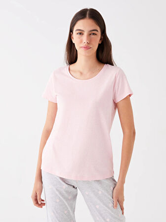 LCW DREAM PEMBE Bisiklet Yaka Desenli Uzun Kollu Kadın Pijama Takımı