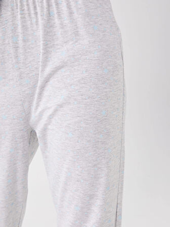 LCW DREAM MAVİ Bisiklet Yaka Desenli Uzun Kollu Kadın Pijama Takımı