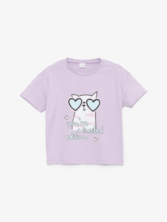 LCW Kids Lila Bisiklet Yaka Baskılı Kısa Kollu Kız Çocuk Şortlu Pijama Takımı