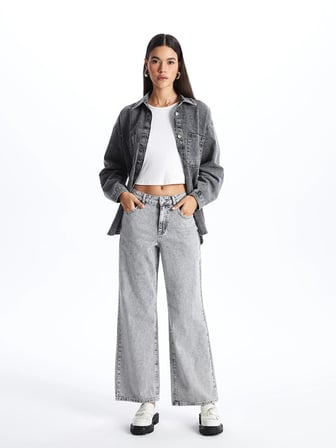 LCW Jeans Gri Wideleg Kadın Jean Pantolon