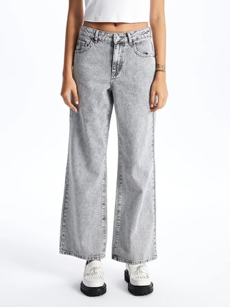 LCW Jeans Gri Wideleg Kadın Jean Pantolon
