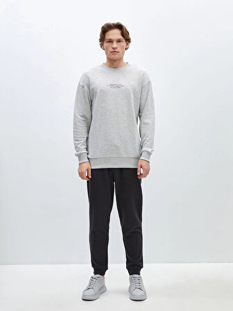 LCW Casual GRİ Bisiklet Yaka Uzun Kollu Baskılı Erkek Sweatshirt