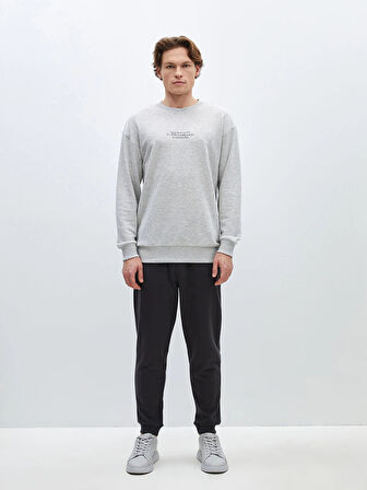 LCW Casual GRİ Bisiklet Yaka Uzun Kollu Baskılı Erkek Sweatshirt