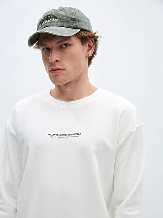 LCW Casual EKRU Bisiklet Yaka Uzun Kollu Baskılı Erkek Sweatshirt
