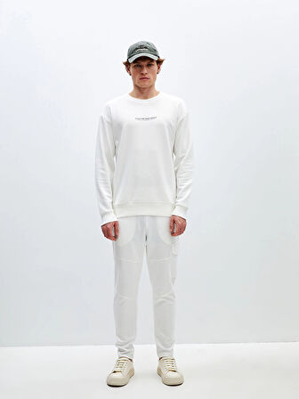 LCW Casual EKRU Bisiklet Yaka Uzun Kollu Baskılı Erkek Sweatshirt