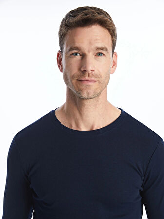 LCWAIKIKI Basic Lacivert Bisiklet Yaka Uzun Kollu Erkek Tişört