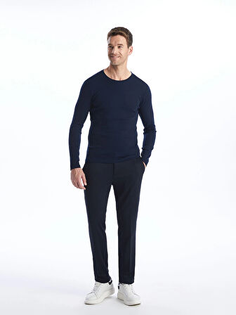 LCWAIKIKI Basic Lacivert Bisiklet Yaka Uzun Kollu Erkek Tişört