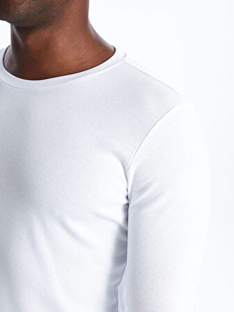 LCWAIKIKI Basic Beyaz Bisiklet Yaka Uzun Kollu Erkek Tişört