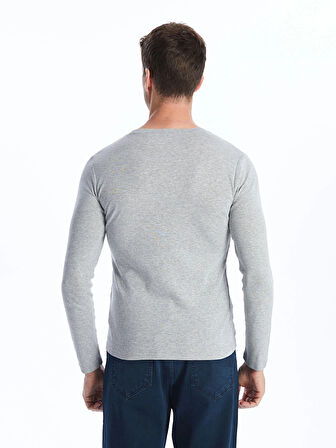 LCWAIKIKI Basic Gri Bisiklet Yaka Uzun Kollu Erkek Tişört