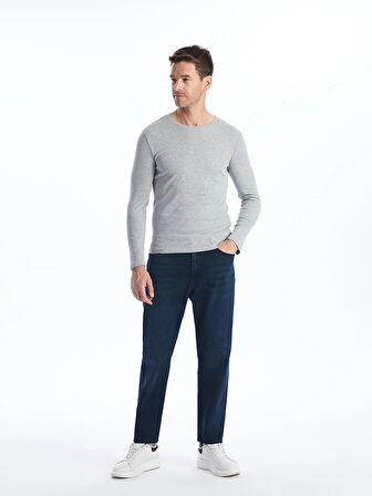 LCWAIKIKI Basic Gri Bisiklet Yaka Uzun Kollu Erkek Tişört