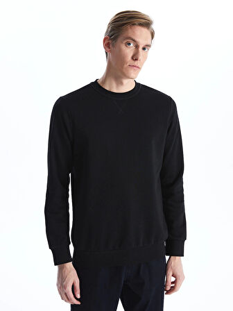 LCWAIKIKI Classic Siyah Bisiklet Yaka Uzun Kollu Erkek Kalın Sweatshirt