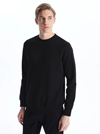 LCWAIKIKI Classic Siyah Bisiklet Yaka Uzun Kollu Erkek Kalın Sweatshirt