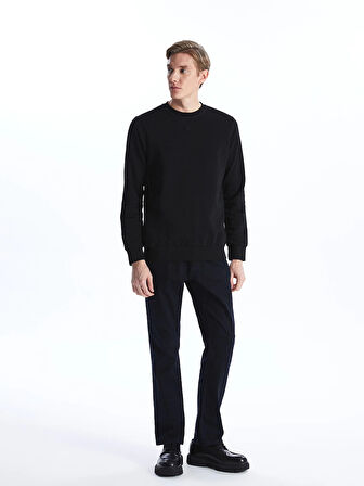 LCWAIKIKI Classic Siyah Bisiklet Yaka Uzun Kollu Erkek Kalın Sweatshirt