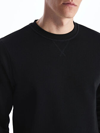 LCWAIKIKI Classic Siyah Bisiklet Yaka Uzun Kollu Erkek Kalın Sweatshirt