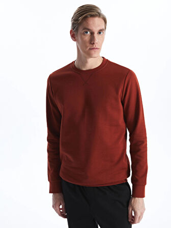 LCWAIKIKI Classic Kahverengi Bisiklet Yaka Uzun Kollu Erkek Kalın Sweatshirt