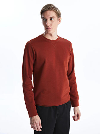LCWAIKIKI Classic Kahverengi Bisiklet Yaka Uzun Kollu Erkek Kalın Sweatshirt
