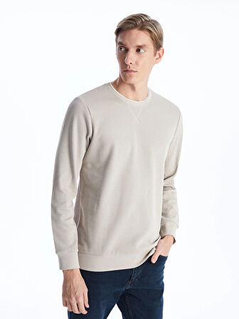 LCWAIKIKI Classic BEJ Bisiklet Yaka Uzun Kollu Erkek Sweatshirt