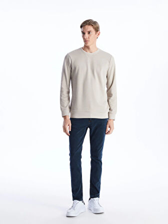 LCWAIKIKI Classic BEJ Bisiklet Yaka Uzun Kollu Erkek Sweatshirt