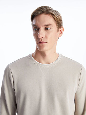 LCWAIKIKI Classic BEJ Bisiklet Yaka Uzun Kollu Erkek Sweatshirt
