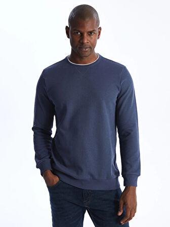 LCWAIKIKI Classic İNDİGO Bisiklet Yaka Uzun Kollu Erkek Sweatshirt