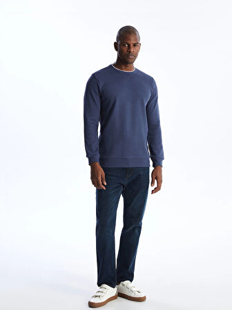 LCWAIKIKI Classic İNDİGO Bisiklet Yaka Uzun Kollu Erkek Sweatshirt